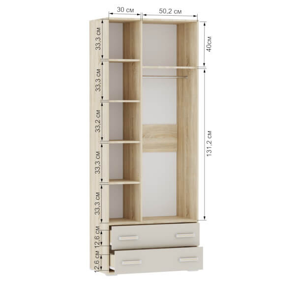 Спальня Бланка. Шкаф 2-хств. дуб сонома/белый