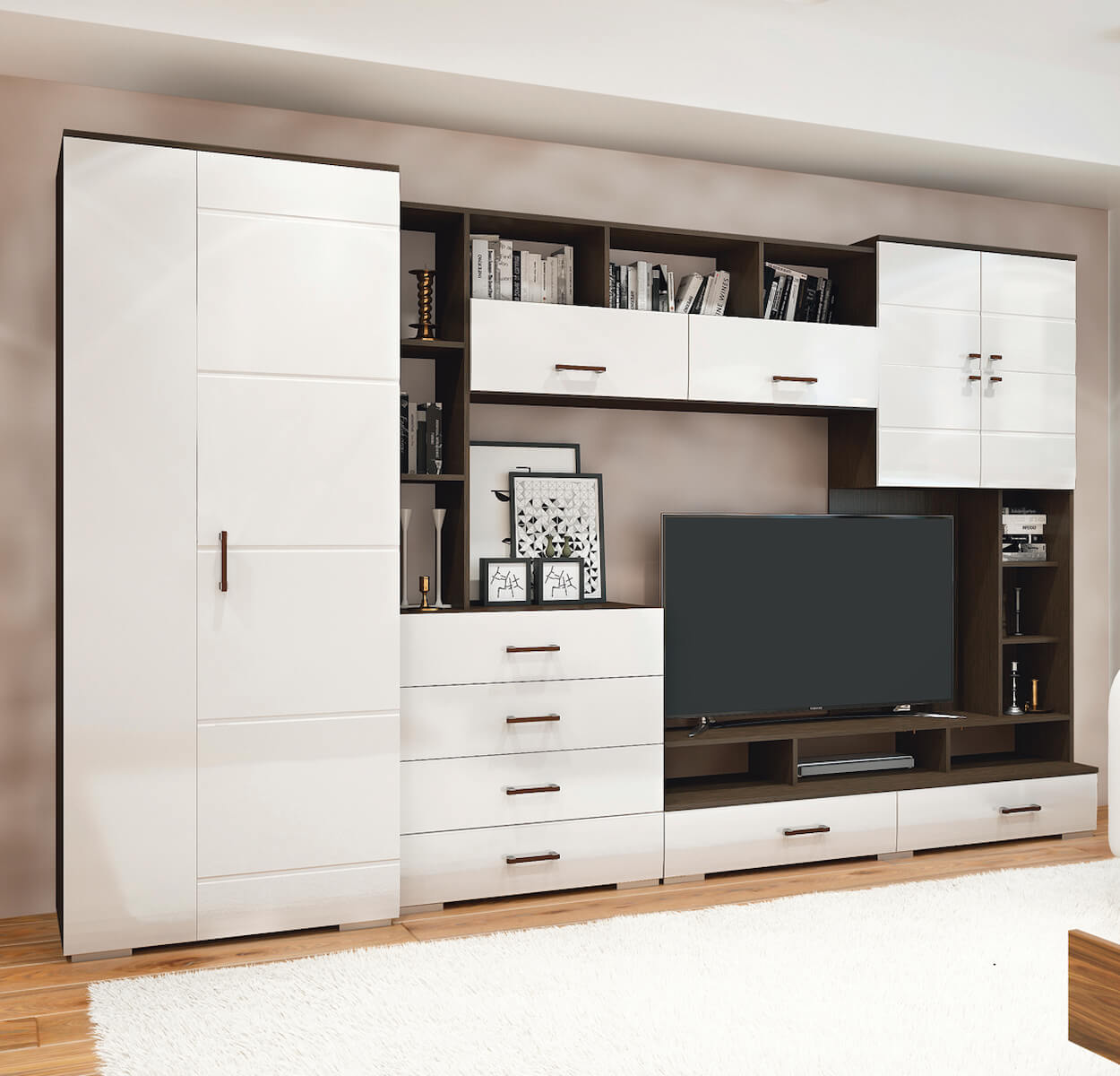 Гостиная Коста МДФ дуб венге/белый глянец