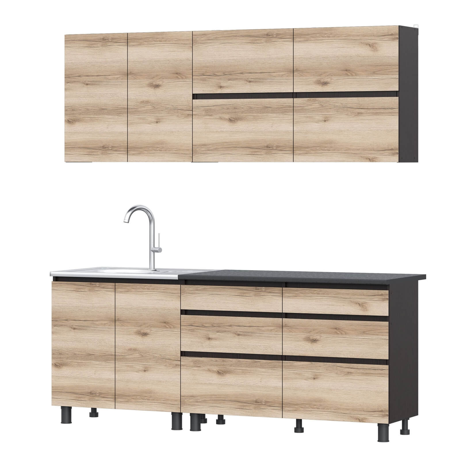 Кухонный гарнитур "Берген" (Симпл) (2,0м) Дуб венге/Дуб делано/Черный