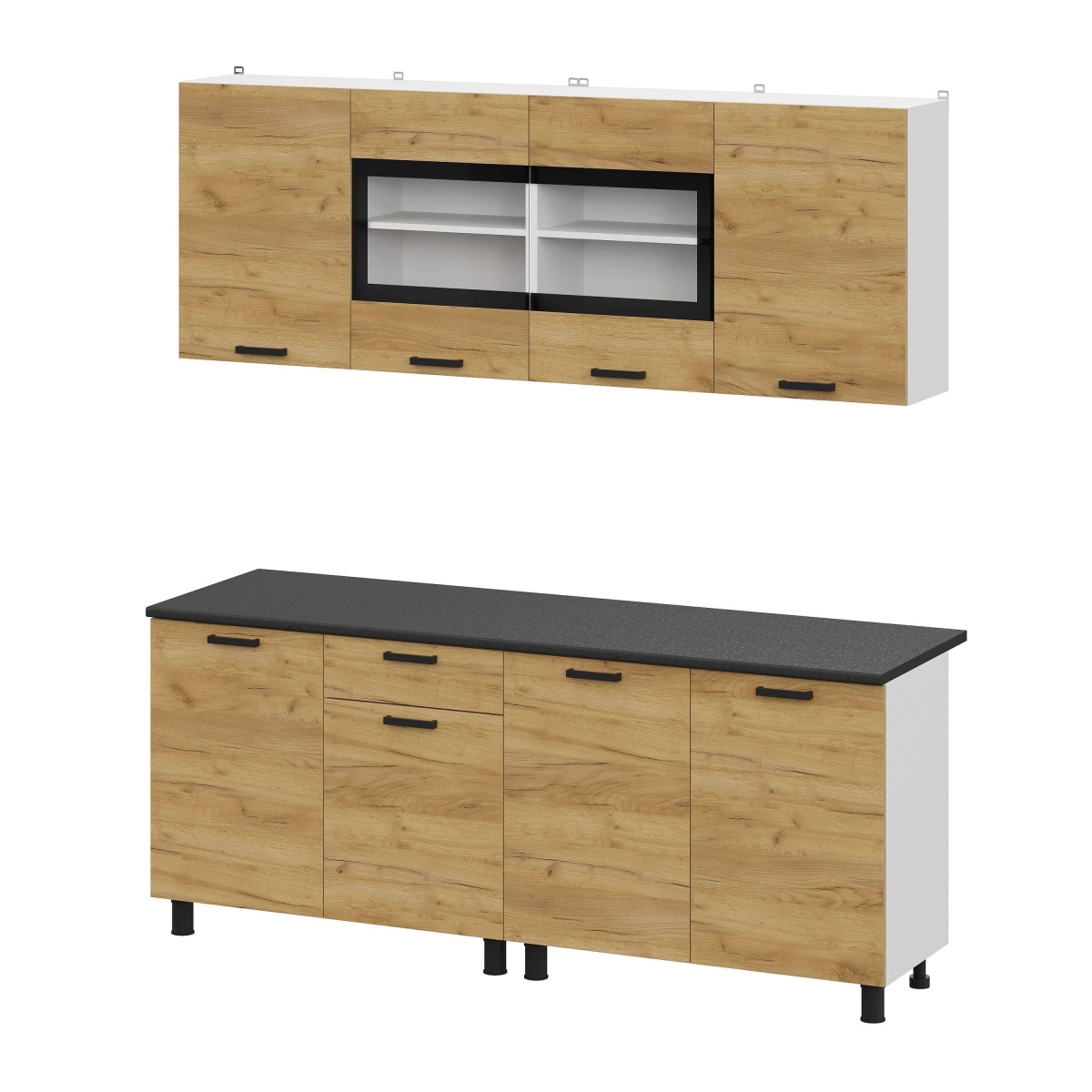 Кухонный гарнитур "Абрау" (2,0м) Белый/Дуб Золотой/Черный