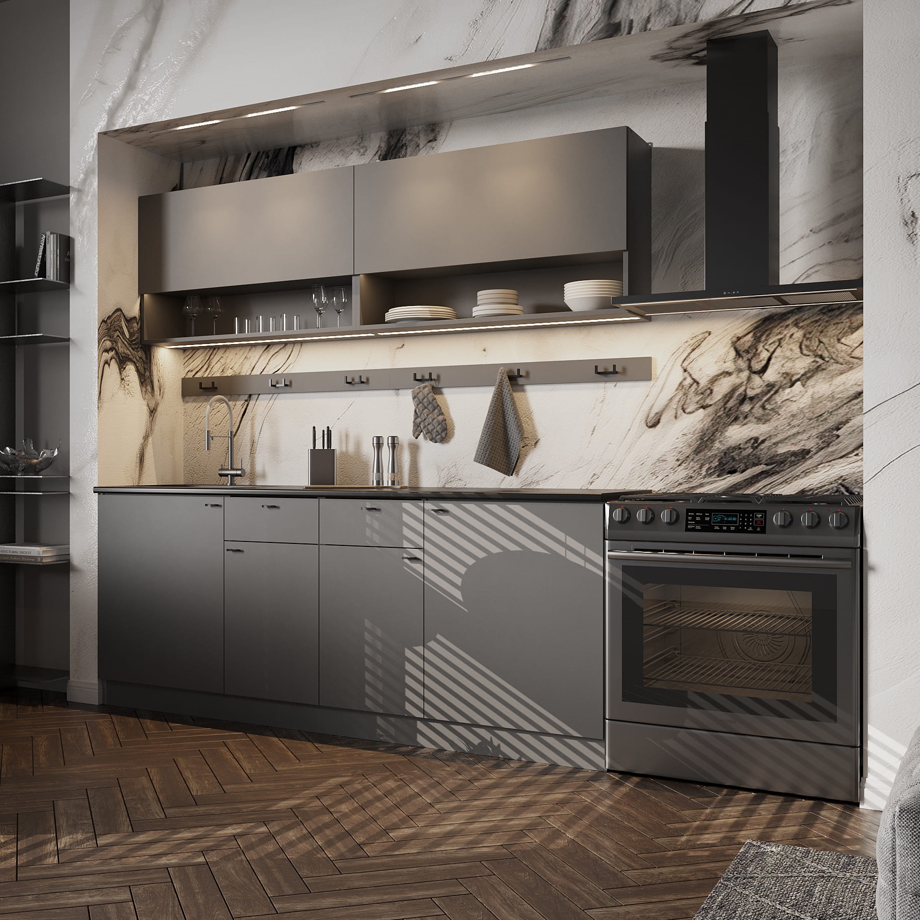 Кухонный Гарнитур "Энни" (2,0 м) Графит серый/Черный