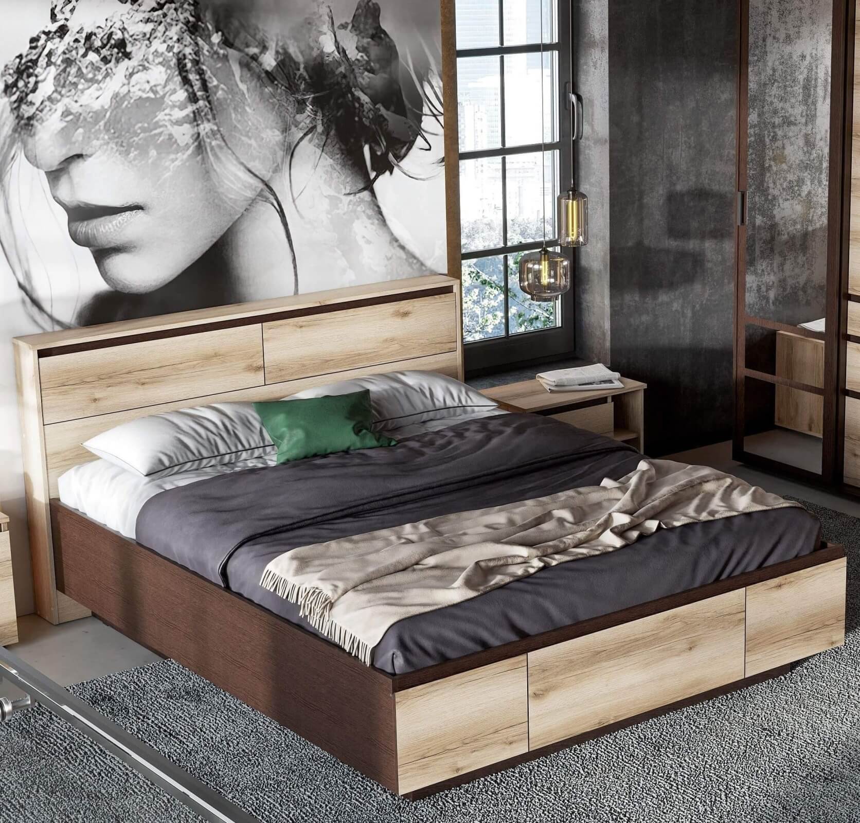 МС "Берген" Кровать двойная (1,6х2,0) (Дуб венге/Дуб делано) серия 3 