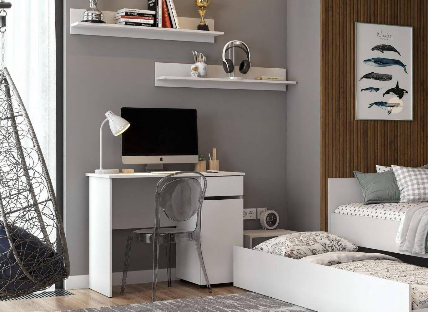 МС "Токио" Стол письменный Белый текстурный / Белый текстурный