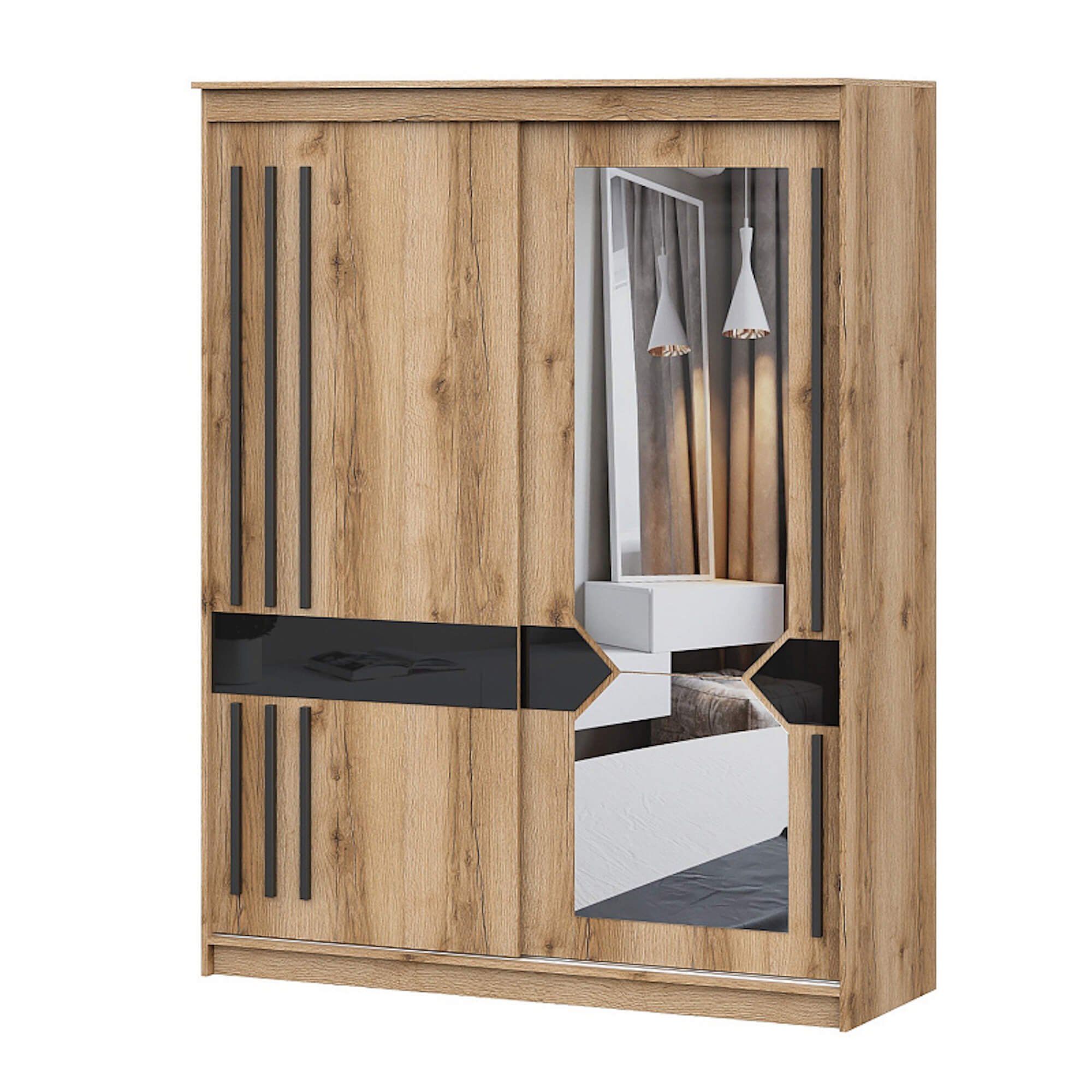 Каф-купе №25 (2,0 м) Блэк (Дуб Делано/Лакобель/Черный матовый)