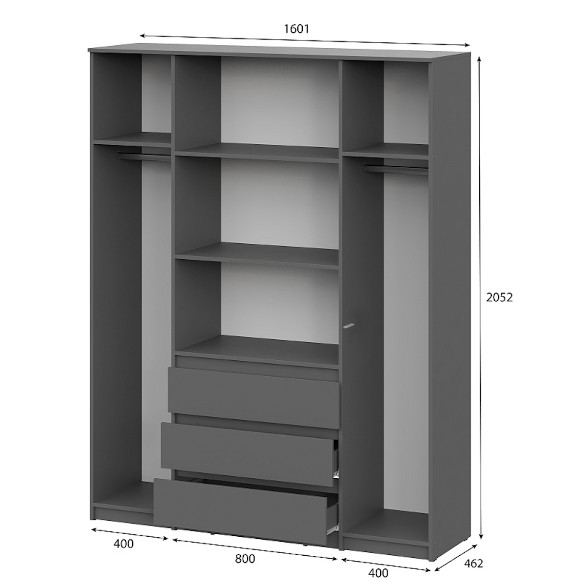 МС "Денвер" Шкаф четырехстворчатый (серия 2) Графит серый