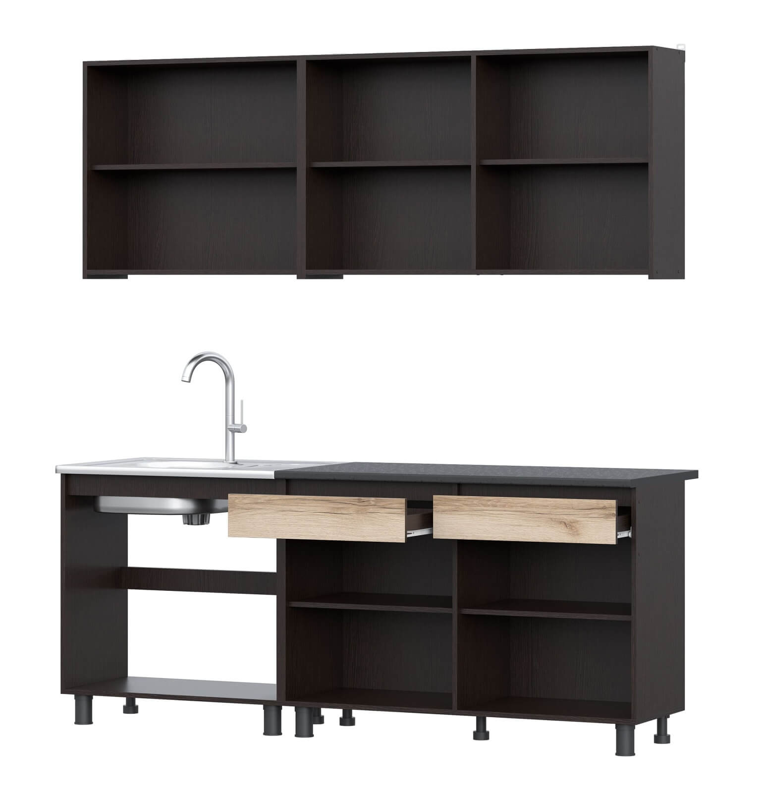 Кухонный гарнитур "Берген" (Симпл) (2,0м) Дуб венге/Дуб делано/Черный