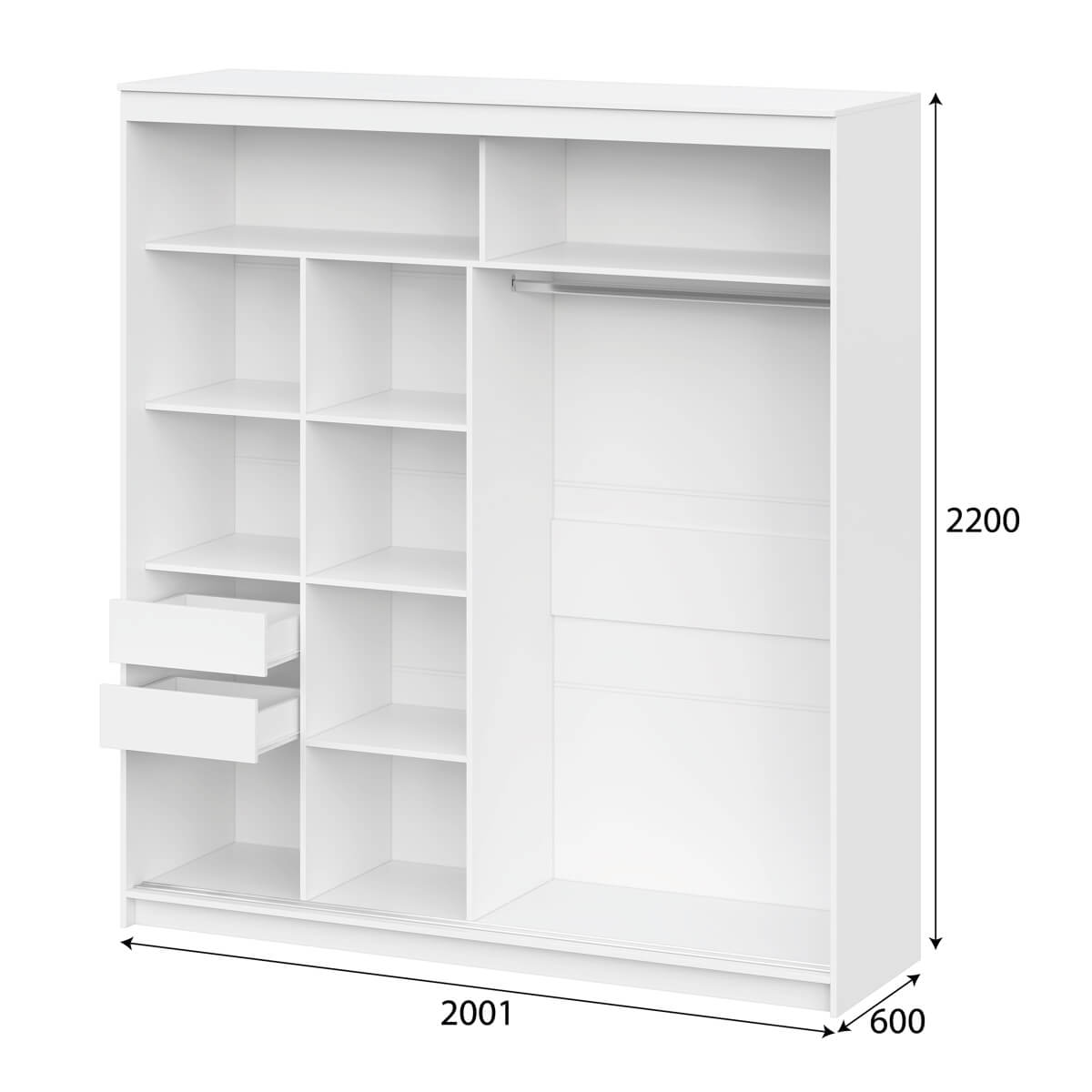 Шкаф-купе "ШКП 3" (2,0) Серия 2 Белый текстурный