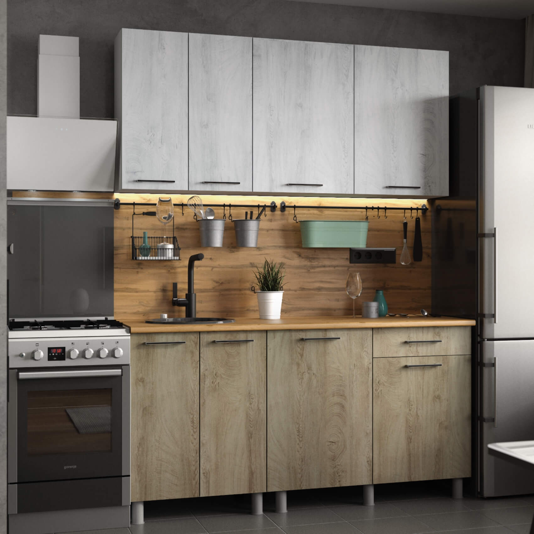 "Палермо Готовое решение" 1,6 м белый/дуб остин серый/дуб остин бежевый