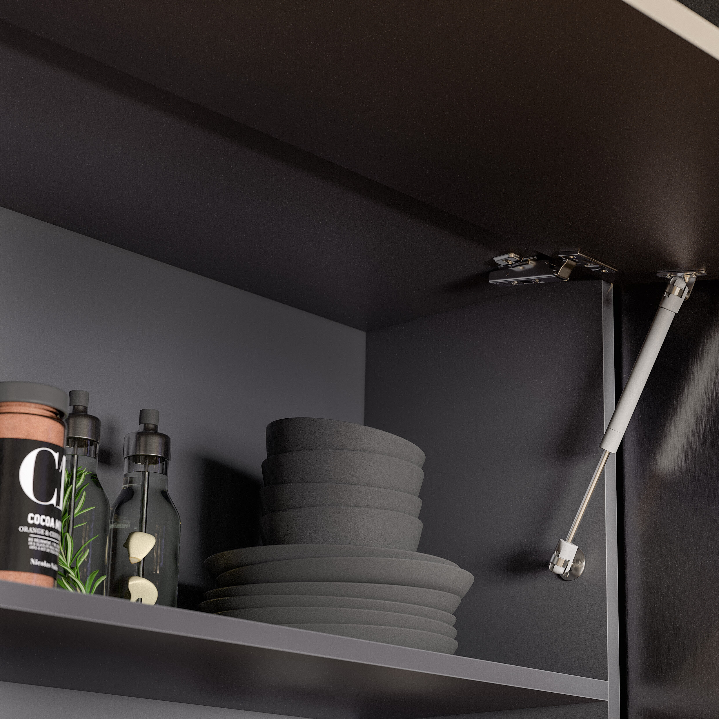 Кухонный гарнитур "Энни" (1,6 м) графит серый/черный