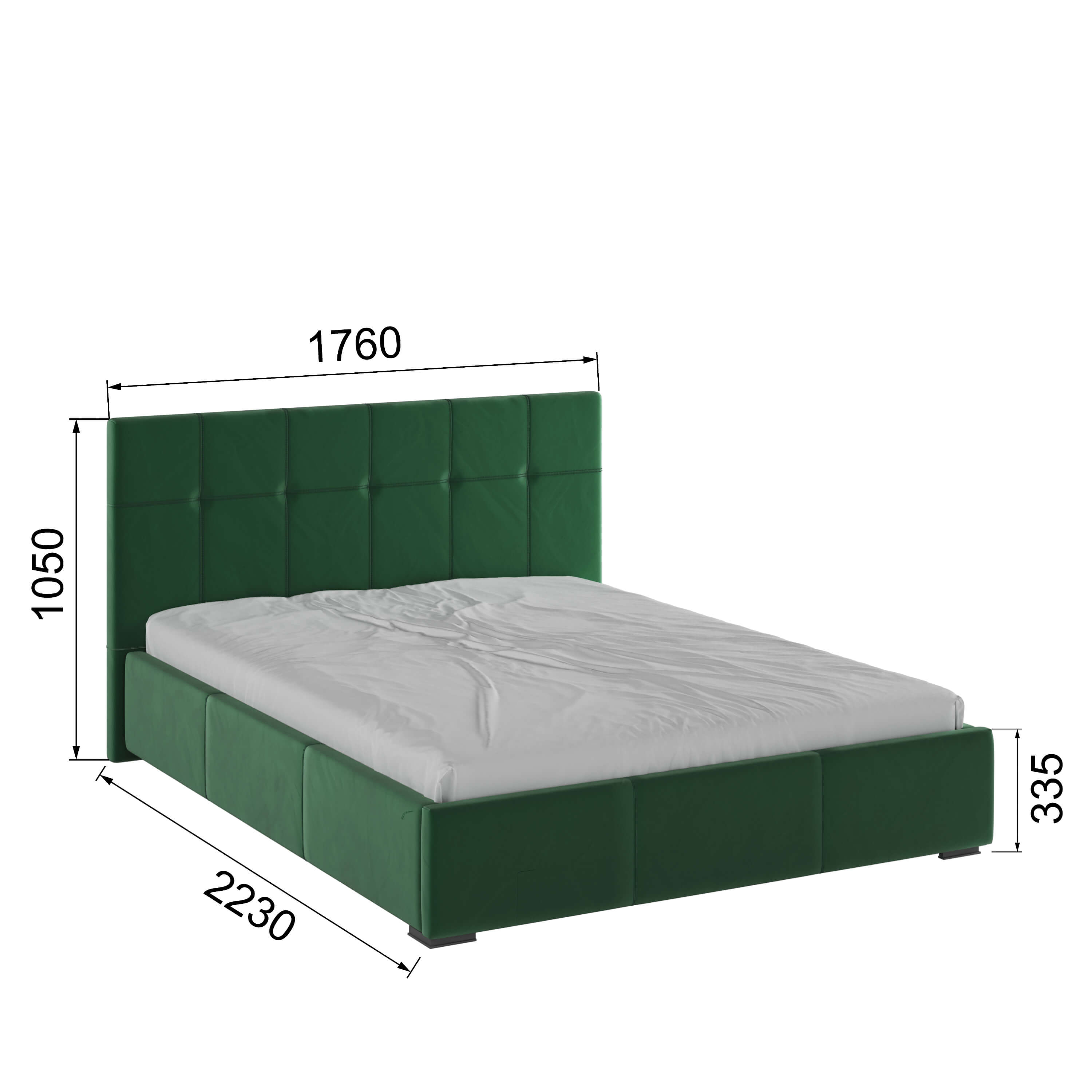 Корпус Рио интерьерной кровати (1,6м) изумруд квадрат