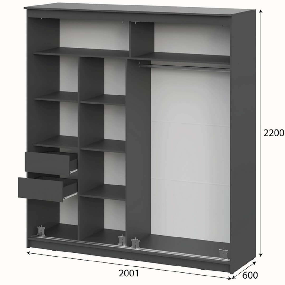 Шкаф-купе "ШКП 3" (2,0) МАКС Графит серый