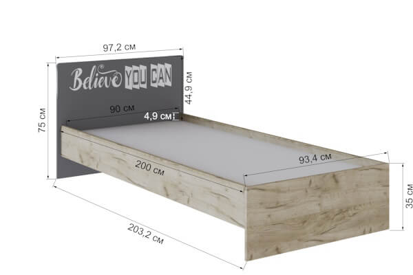 Спальня Колибри Лофт кровать 0,9 дуб крафт серый/графит серый