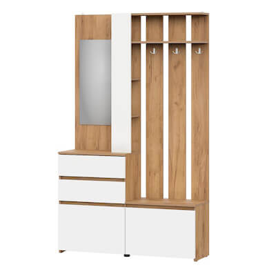 МС "Некст 1" Вешалка с зеркалом Дуб Золотой/Белый