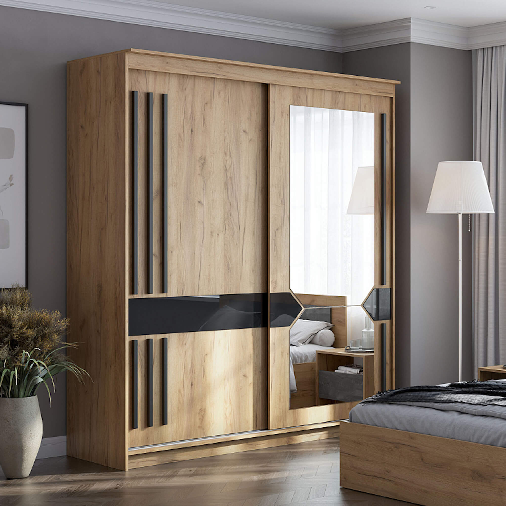 Каф-купе №25 (2,0 м) Блэк (Дуб Делано/Лакобель/Черный матовый)