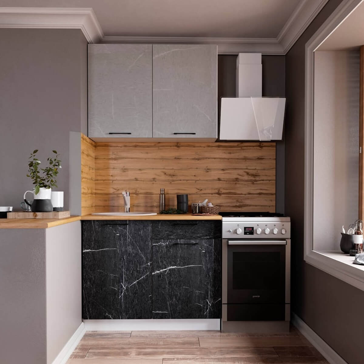 "Марбл Готовое решение" 1,0 м белый/мрамор лайт/мрамор дарк