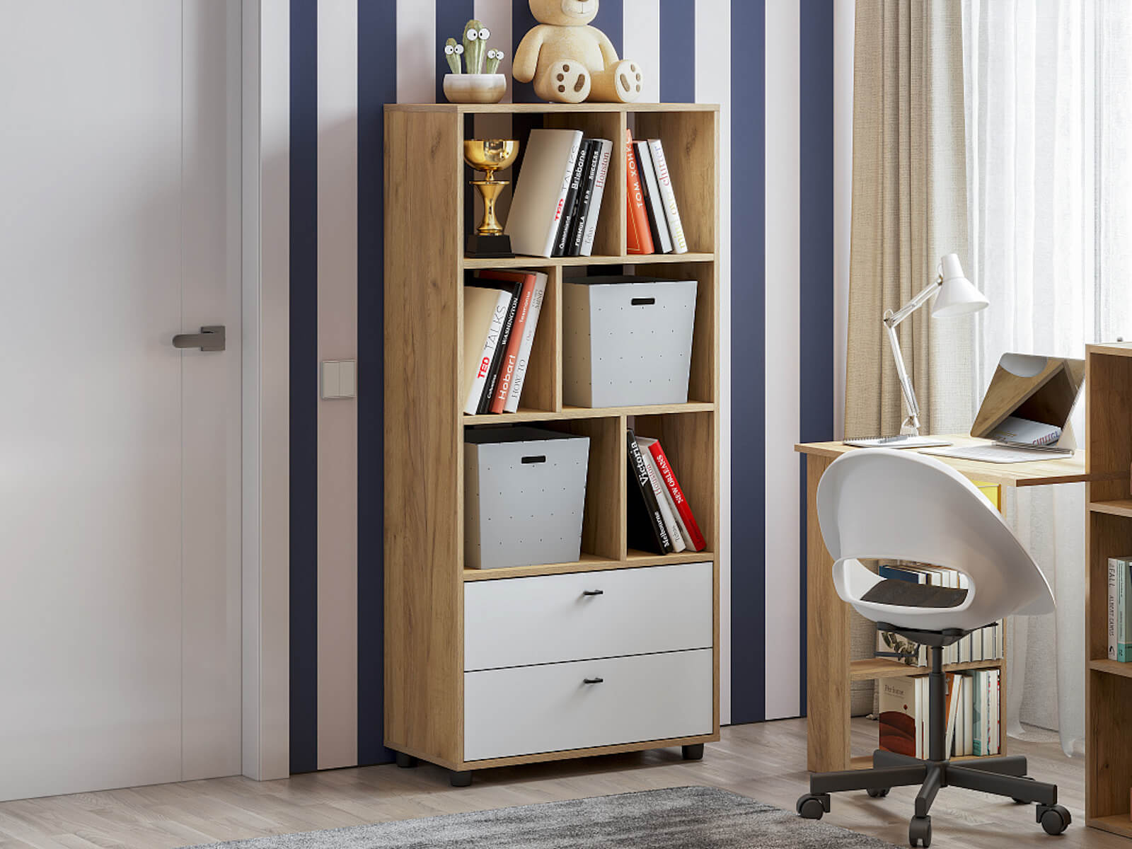 МС "Милан" Стеллаж Дуб Золотой/Белый Матовый