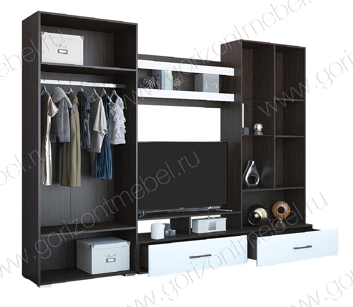 Гостиная Ненси 1 дуб венге/белый глянец