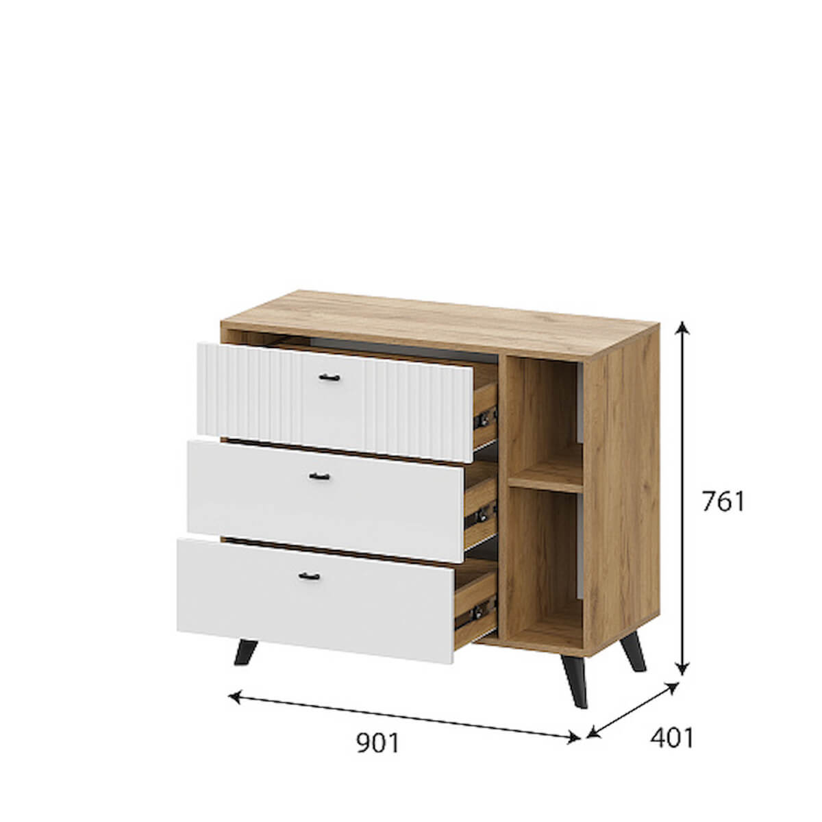 МС "Милан" Комод 3 ящика Дуб Золотой/Белый Матовый