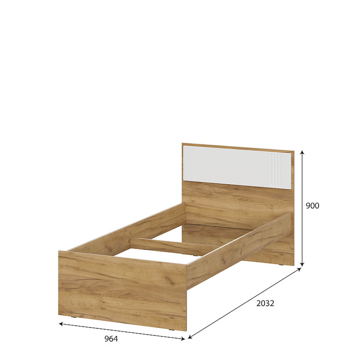 МС "Милан" Кровать одинарная (0,9*2,0) Дуб Золотой/Белый Матовый