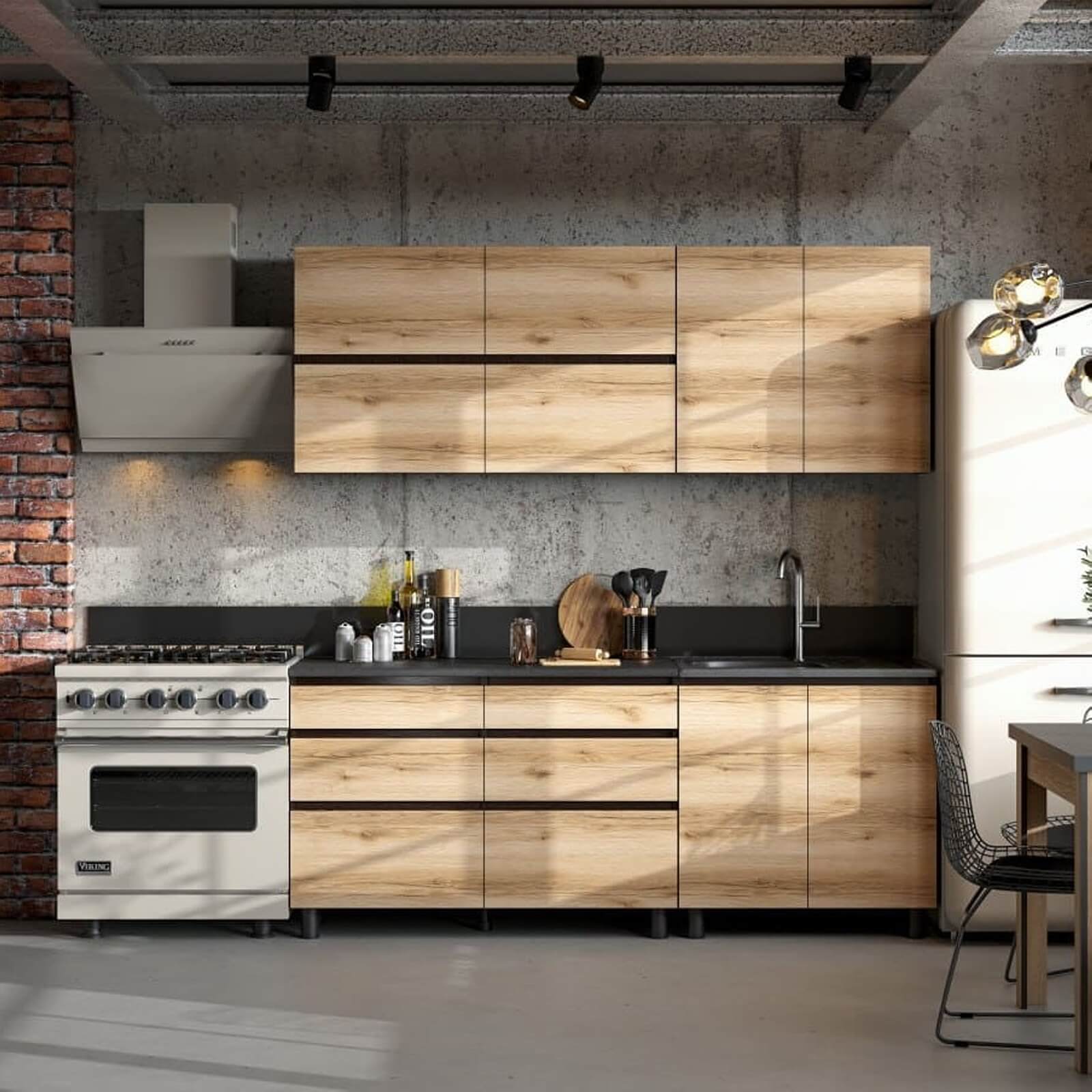 Кухонный гарнитур "Берген" (Симпл) (2,0м) Дуб венге/Дуб делано/Черный