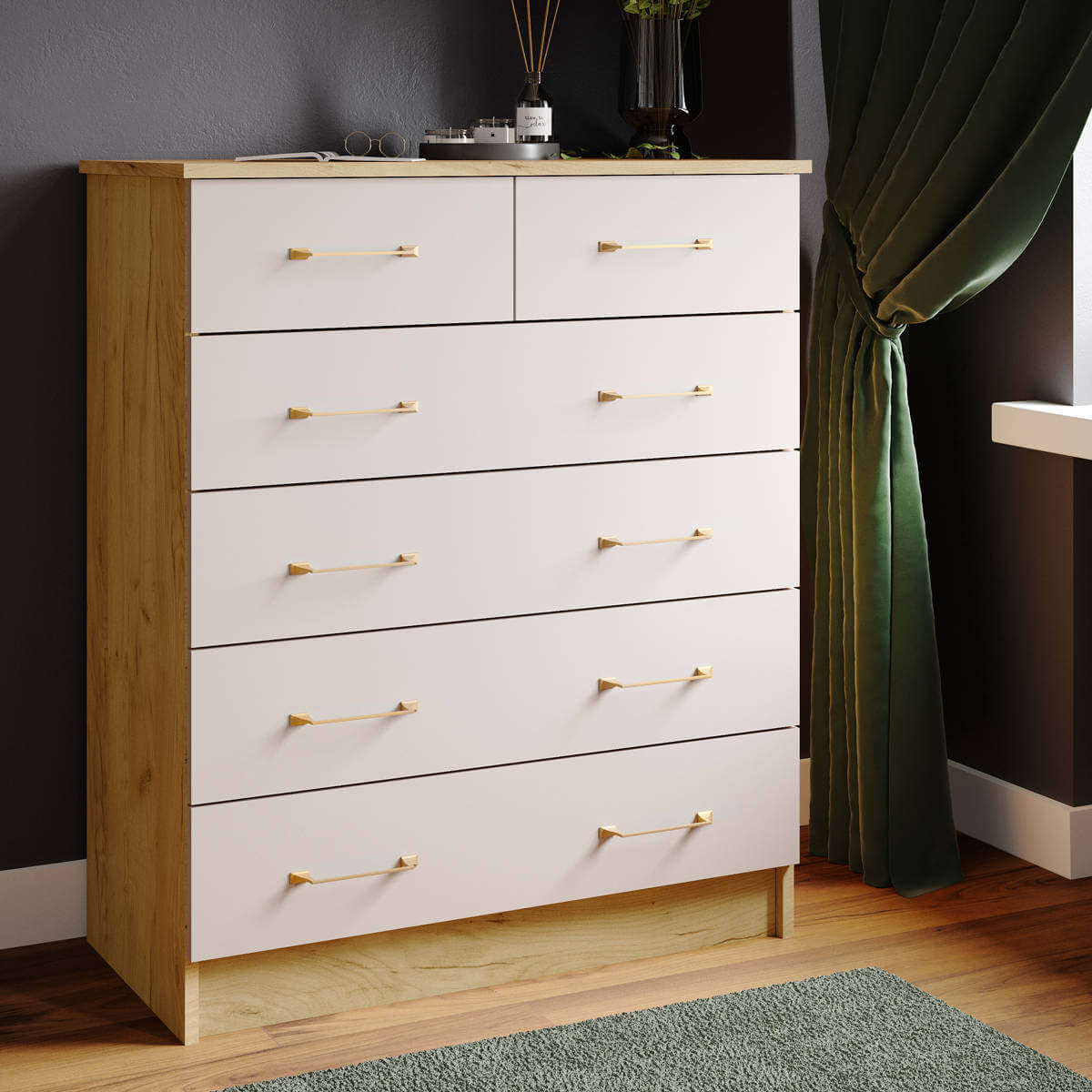 Комод Катрин-5 (К) дуб крафт золотой/кашемир