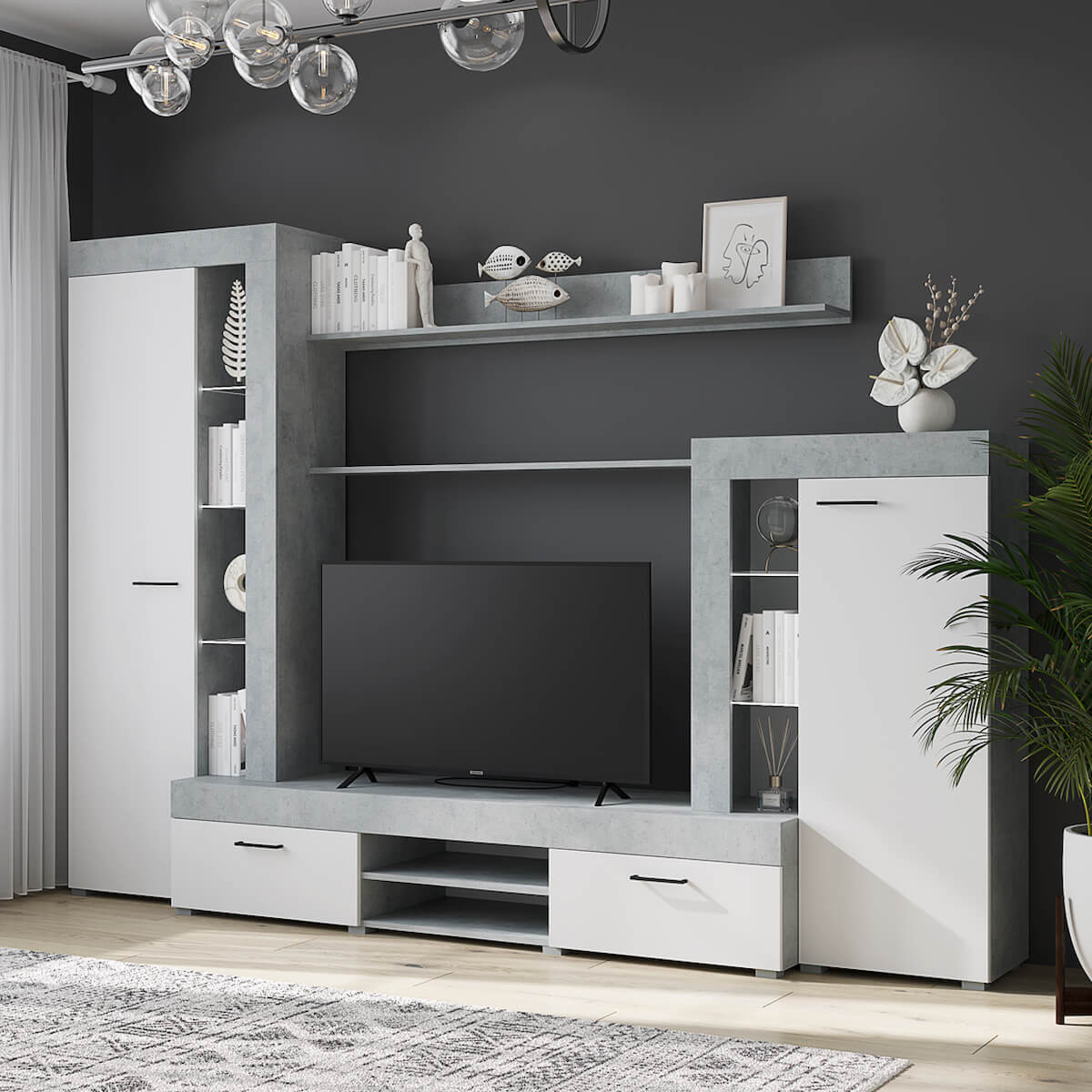 Гостиная Дельта бетон/белый