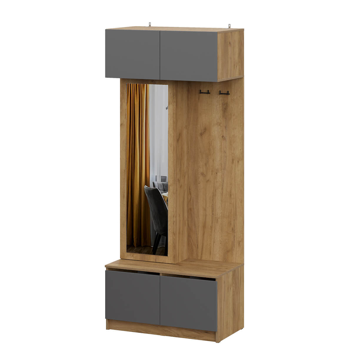 МС "Авиньон" Вешалка с зеркалом Дуб Крафт Золотой/Графит серый